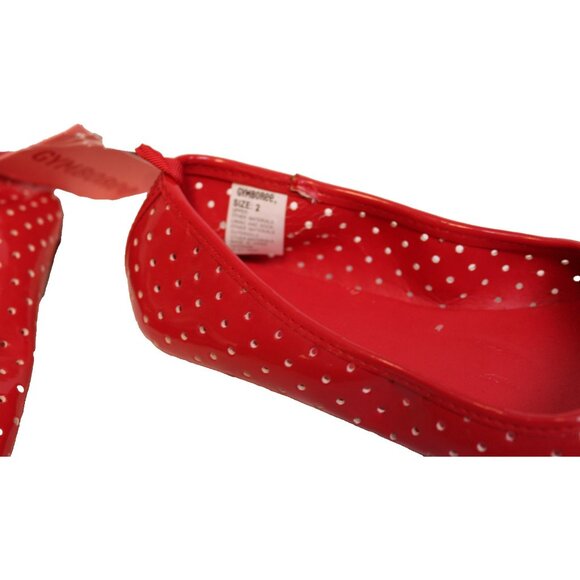 2010 Gymboree Valentine's Day Dress Shoes sz 2 Peep Toe flats Dots Bows Slip on - Picture 7 of 7